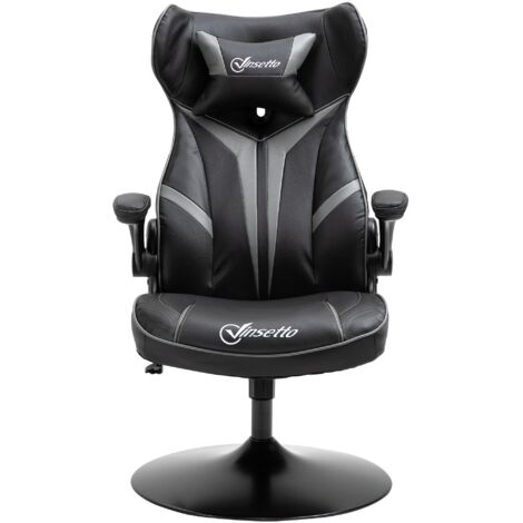 Fauteuil Gamer Vinsetto, Pivot 360°, Réglable en Hauteur, Accoudoirs Ajustables, Têtière Incluse, Similicuir Gris Clair/Noir