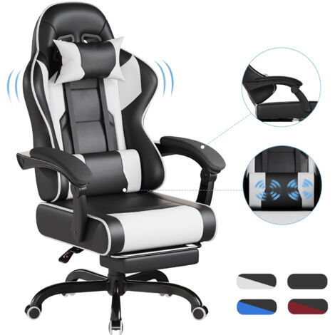 Fauteuil gaming DEVOKO - Fauteuil gaming ergonomique inclinable - Avec repose-pieds rétractable - Hauteur réglable - Appuie-tête, soutien lombaire, capacité de charge de 150 kg, blanc