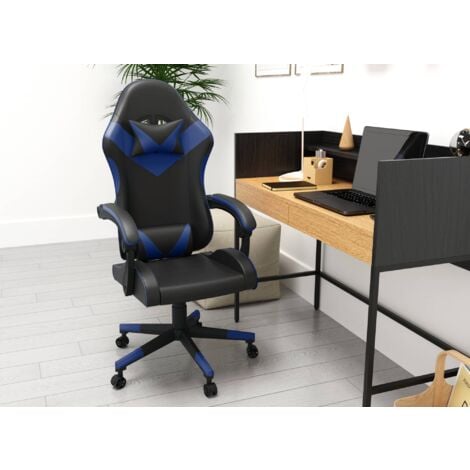 DECO IN PARIS Fauteuil gaming en simili cuir noir et bleu PIXEL