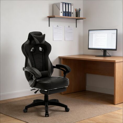 Fauteuil gaming inclinable avec repose-pieds - Noir