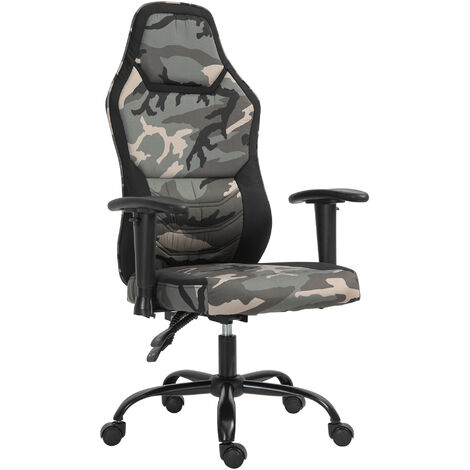Fauteuil gaming militaire - chaise gamer - inclinable, hauteur réglable assise & accoudoirs, pivotant - polyester noir vert - Vert