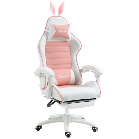 Fauteuil gaming oreilles lapin rose ergonomique repose-pieds appui-tête lombaire inclinable réglable chaise bureau fun design