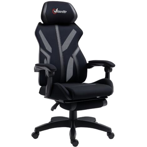 Fauteuil gaming Vinsetto repose-pieds rétractable, pivotante inclinable appui-tête hauteur réglable, 65x65x119-129 cm, noir