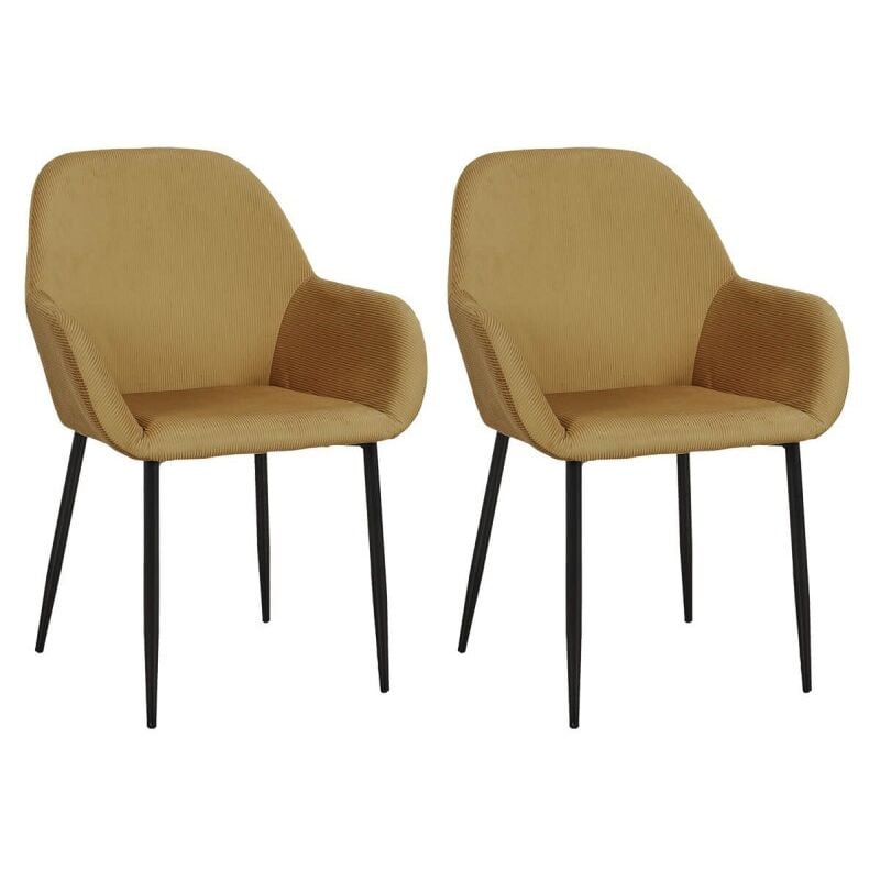 Lot De 2 Fauteuils En Velours Côtelé Giulia Jaune Home Deco Factory