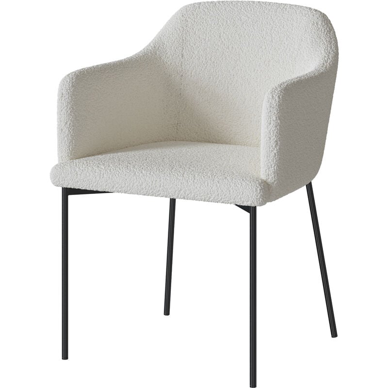 Rendez-vous Déco - Fauteuil blanc en tissu effet laine bouclette - glam