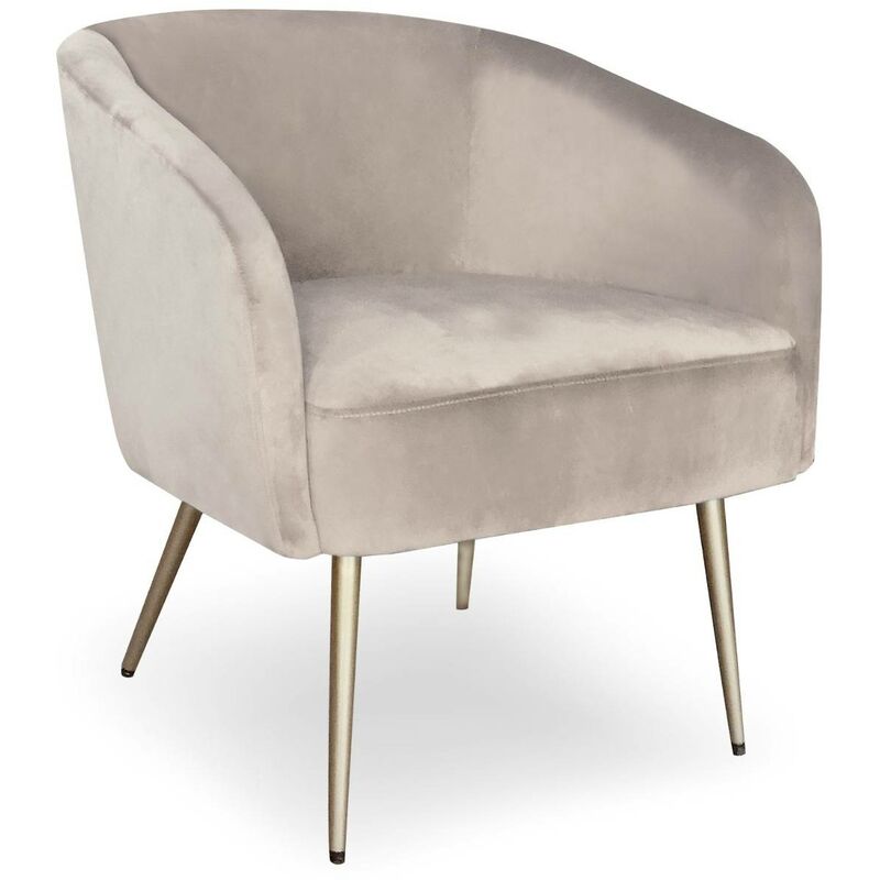 Fauteuil Goldman Velours Taupe Pieds Or - Taupe