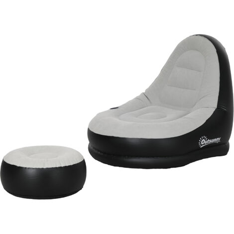 Fauteuil gonflable extérieur, chaise d'air pour jardin, 125 x 100 x 87 cm, gris et noir
