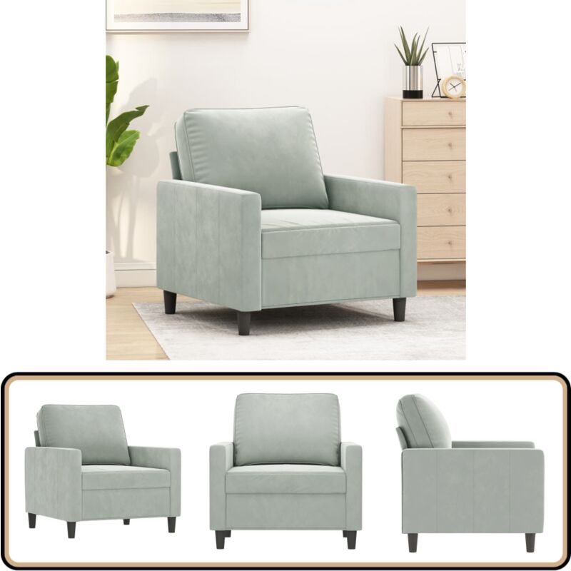 Fauteuil Gris clair 60 cm Velours - Fauteuil Velours - Chaise Relaxante - Canapé Design - Mobilier Intérieur - Décoration Intérieure