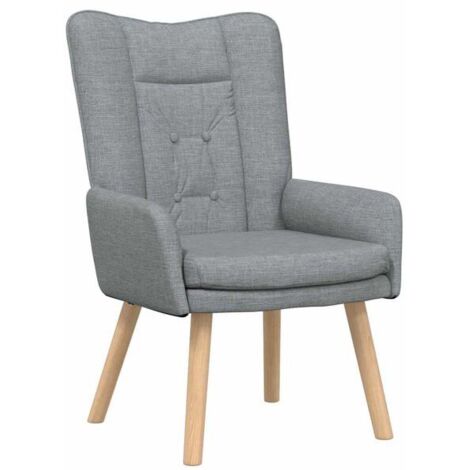 Fauteuil gris clair, 63 x 67 x 94 cm, tissu et contreplaqué.