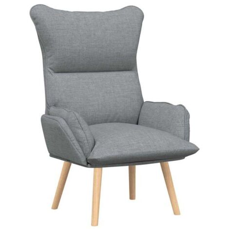 Fauteuil gris clair, 69 x 74 x 93 cm, tissu et contreplaqué.