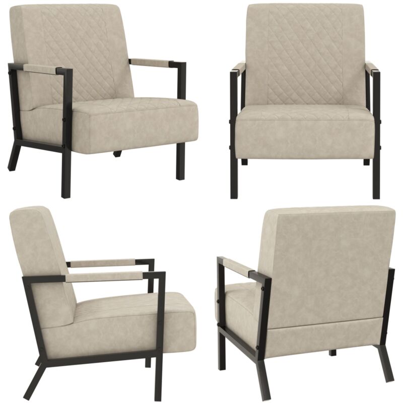 Fauteuil Gris clair Similicuir - Fauteuil Design - Fauteuil Industriel - Fauteuil Moderne - Fauteuil En Simili Cuir - Chaise Relaxante - Home & Living