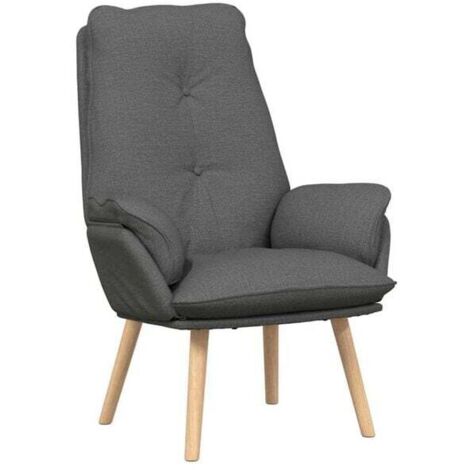 Fauteuil gris foncé, dimensions : 69 x 74 x 93 cm, matériau : tissu et contreplaqué.