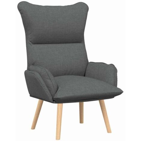 Fauteuil gris foncé, dimensions : 69 x 74 x 93 cm, matériau : tissu et contreplaqué.