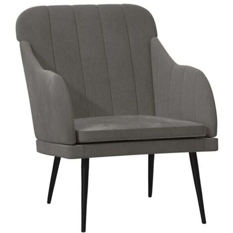 Fauteuil gris foncé, mesurant 63 x 76 x 80 cm, recouvert de velours.