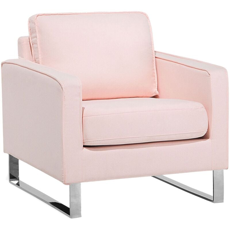 Fauteuil Tapissé en Tissu Rose sur Cadre en Acier Inox Design Ultra Moderne Idéal pour Salon au Style Contemporain Beliani