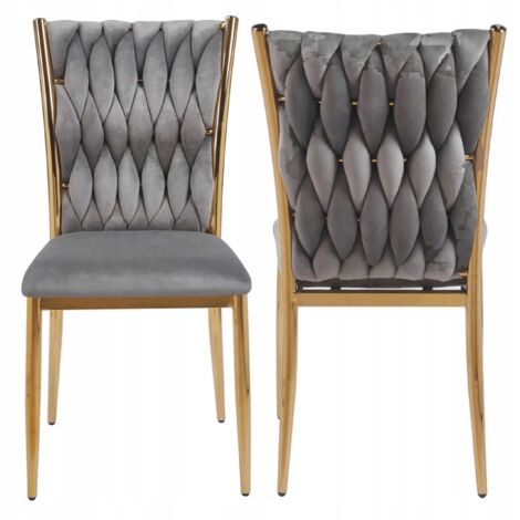 FAUTEUIL GRIS MÉTALLISÉ EN VELOURS, STRUCTURE DORÉE, ÉLÉGANCE