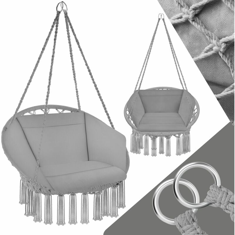 Fauteuil Hamac suspendu design 1 Place Extérieur intérieur avec Coussin confortable en Coton Gris