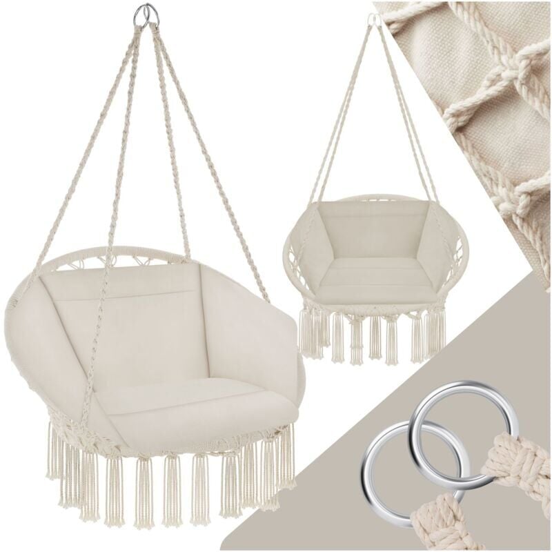 Fauteuil Hamac suspendu design 1 Place Extèrieur Intèrieur avec Coussin confortable en Coton Beige - beige
