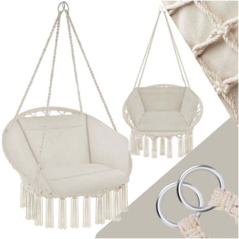 Fauteuil Hamac suspendu design 1 Place Extèrieur Intèrieur avec Coussin confortable en Coton Beige - beige