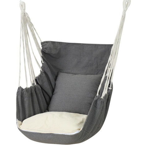 fauteuil hamac suspendu exterieur pour jardin couleur gris modele avec fermeture eclair amelioree avec coussin et accessoires
