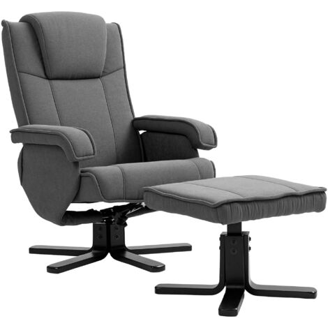 Fauteuil inclinable à bascule avec repose-pieds, revêtement en tissu aspect velours, fauteuil pivotant rembourré, structure en bois, gris