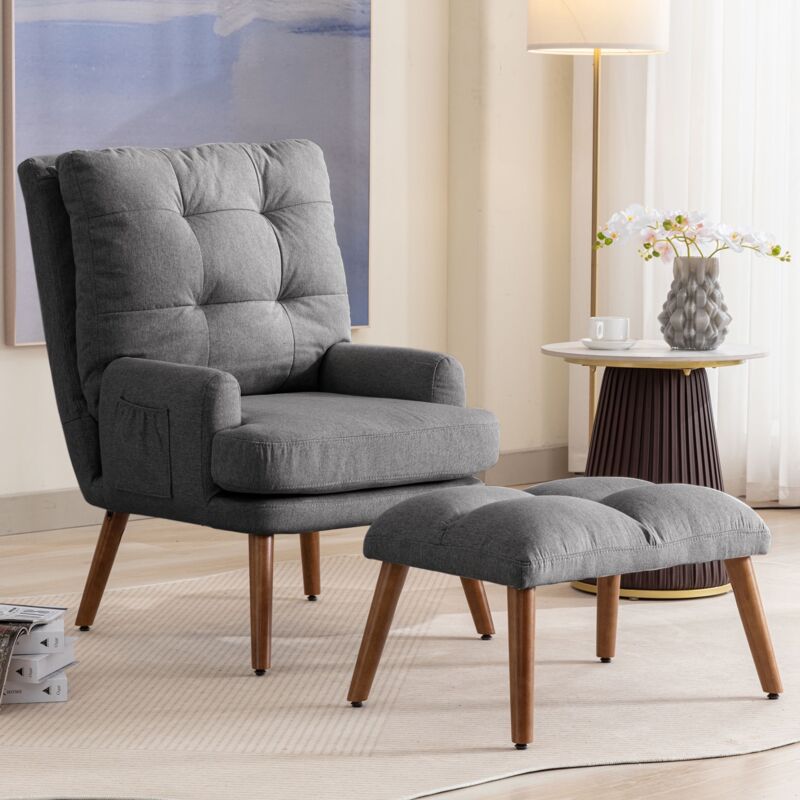 Fauteuil relax, avec repose-pieds, inclinable, dossier réglable en 5 positions, rangement latéral, fauteuil de tv capitonné en Tissu - Beige