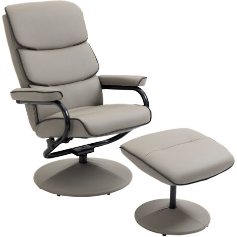 Fauteuil inclinable avec repose-pieds, fauteuil TV avec dossier réglable, pivotant à 360°, assise rembourrée et confortable, gris