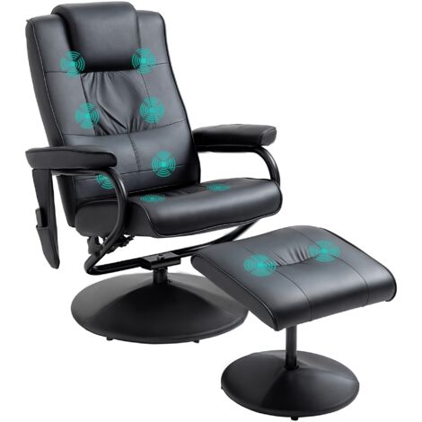 Fauteuil inclinable avec repose-pieds, fauteuil TV pivotant à 360° avec fonction massage, fonction inclinable, fauteuil de massage avec poche latérale, fauteuil TV en similicuir pour salon, noir