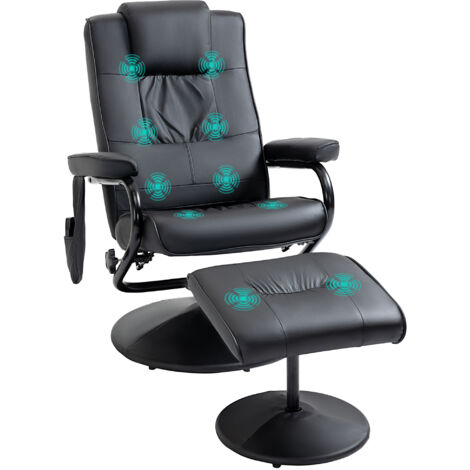 Fauteuil inclinable  avec repose-pieds, fauteuil TV pivotant à 360° avec fonction massage, fonction inclinable, fauteuil de massage avec poche latérale, fauteuil TV en similicuir pour salon, noir