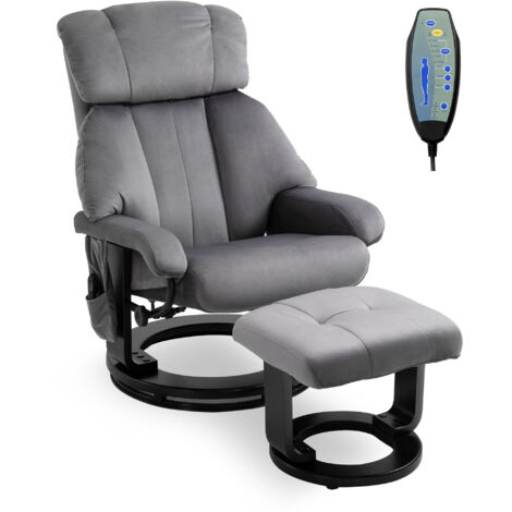 Fauteuil inclinable  avec repose-pieds, fauteuil TV pivotant avec massage par vibrations, fonction inclinable, fauteuil de massage avec poche latérale, fauteuil inclinable aspect velours pour salon, g