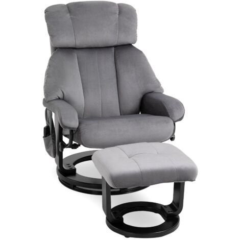 Fauteuil inclinable avec repose-pieds, fauteuil TV pivotant avec massage vibrant, fonction inclinable, fauteuil de massage avec poche latérale, fauteuil lounge aspect velours pour salon, gris