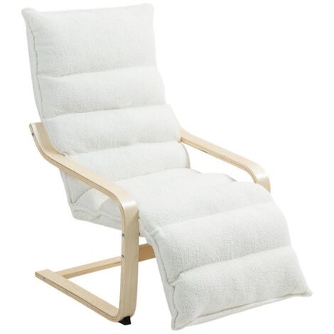 Fauteuil inclinable avec repose-pieds réglable, revêtement en polaire sherpa, fauteuil à bascule avec accoudoirs, fauteuil de lecture, blanc