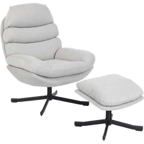 Fauteuil inclinable avec tabouret en tissu chenille, fauteuil TV moderne, 78 x 93 x 100 cm, blanc crème