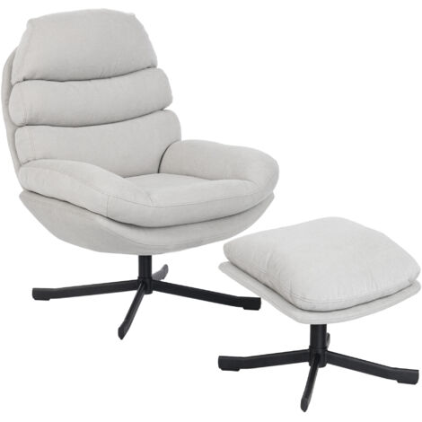 Fauteuil inclinable avec tabouret en tissu chenille, fauteuil TV moderne, 78 x 93 x 100 cm, blanc crème