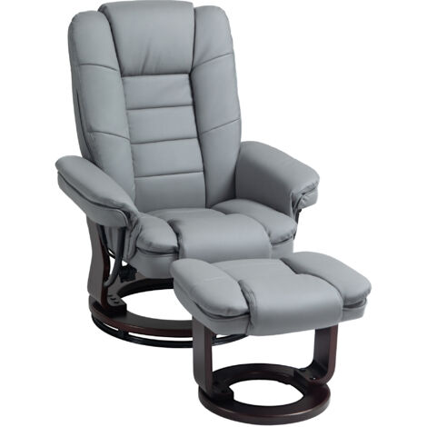 Fauteuil inclinable avec tabouret pivotant à 360° avec fonction inclinable,fauteuil TV jusqu’à 130 kg,chargeable pour le salon,imitation cuir,gris