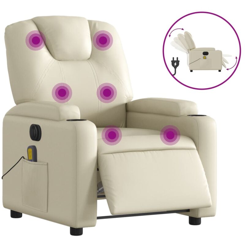 Vidaxl - Fauteuil de massage inclinable électrique crème similicuir