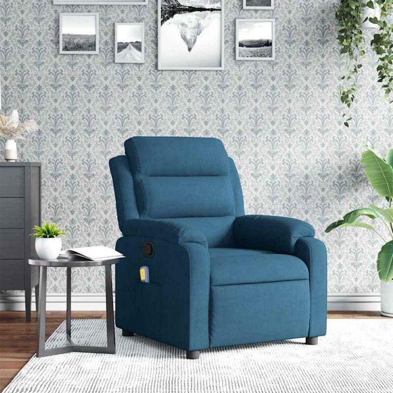 Fauteuil inclinable de massage bleu velours - Vidaxl