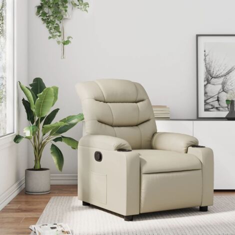 Fauteuil inclinable-Chaise de relaxation-Fauteuil Relax Crème Similicuir 157294