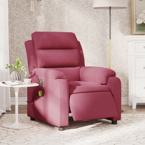 Fauteuil inclinable-Chaise de relaxation-Fauteuil Relax massage électrique rouge bordeaux velours 707304