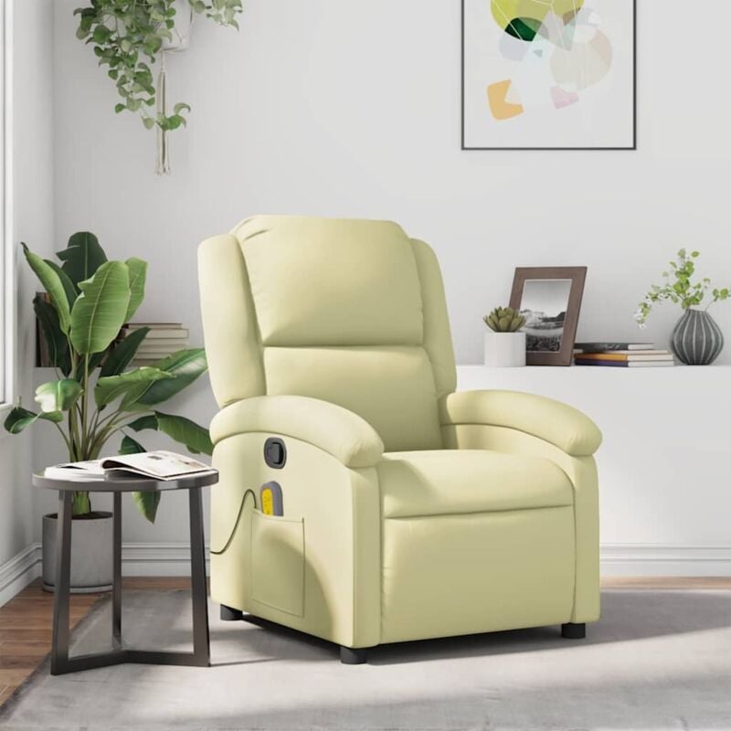 Vidaxl - Fauteuil de massage inclinable crème cuir véritable