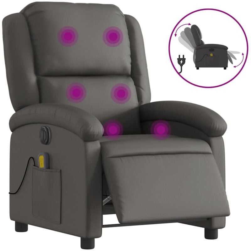 Vidaxl - Fauteuil de massage inclinable électrique gris cuir véritable