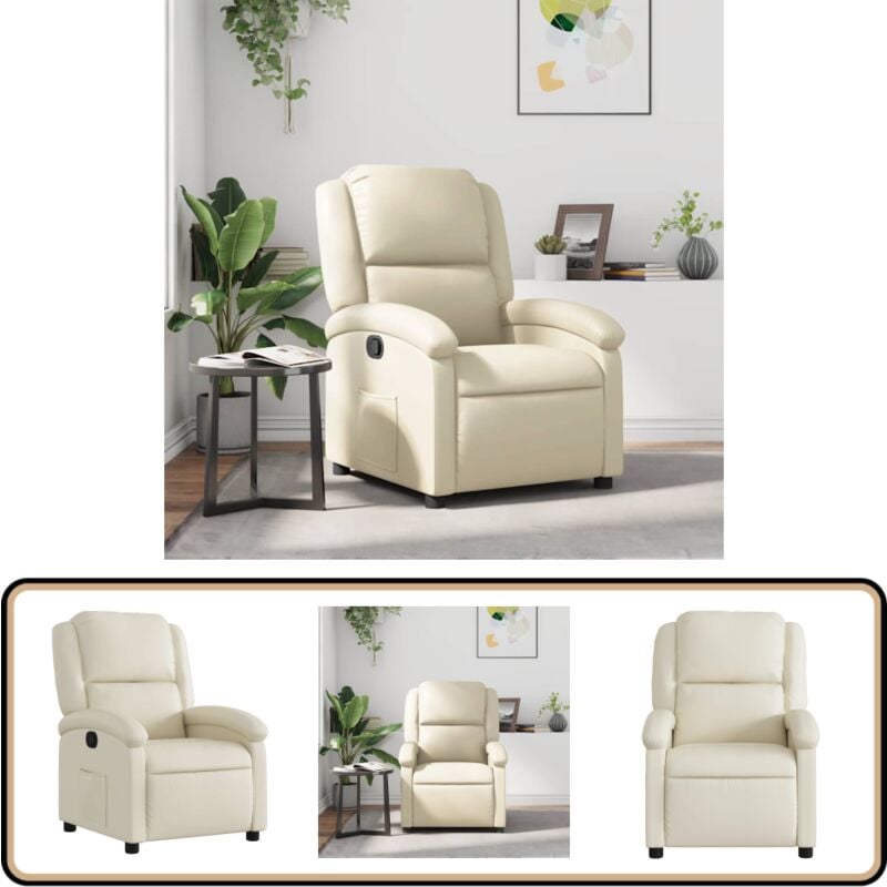 Fauteuil inclinable Crème Similicuir - Fauteuil Inclinable - Chaise Relaxante - Fauteuil Crème - Fauteuil Similicuir - Mobilier Salon