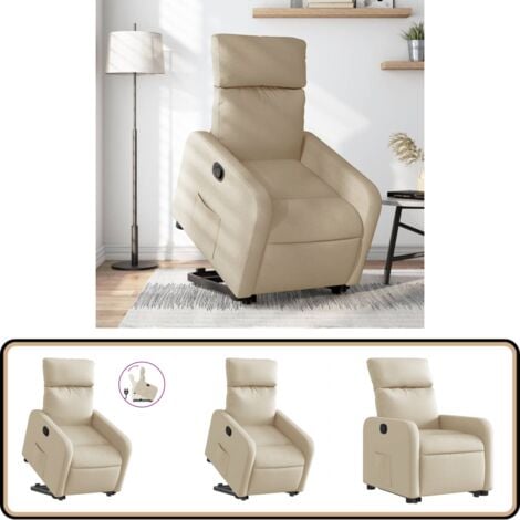 Fauteuil inclinable Crème Tissu - Fauteuil Inclinable - Fauteuil Relax - Fauteuil Électrique - Fauteuil Senior - Fauteuil Confortable