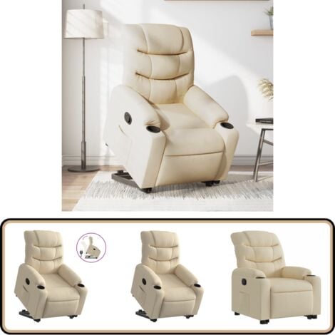 Fauteuil inclinable Crème Tissu - Fauteuil Inclinable - Fauteuil Relax - Fauteuil Électrique - Fauteuil Senior - Fauteuil Confortable