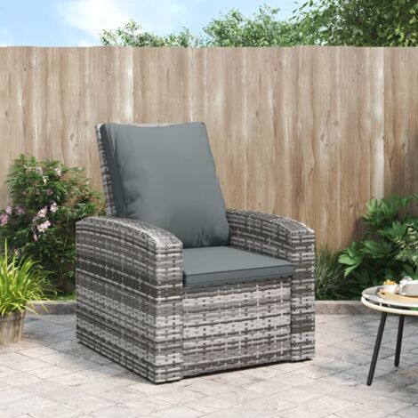 Fauteuil inclinable de jardin avec coussins-Chaise d'extérieur gris résine tressée 111917