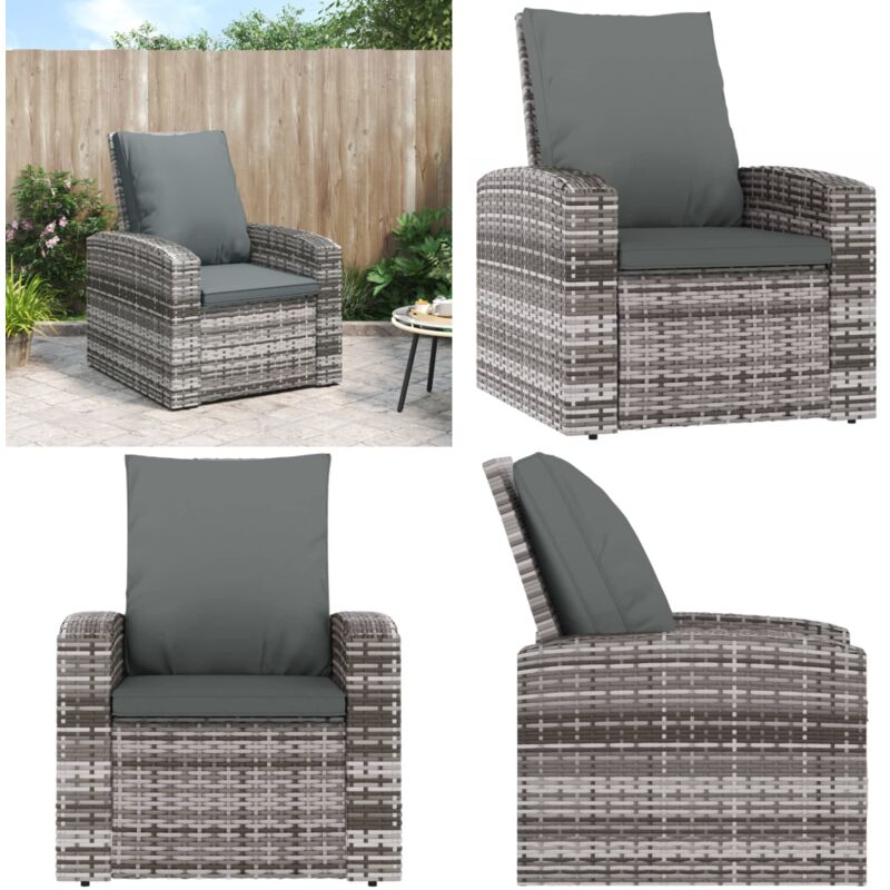 Fauteuil inclinable de jardin avec coussins gris résine tressée - Fauteuil Inclinable - Fauteuil De Jardin - Mobilier De Jardin - Chaises De Jardin