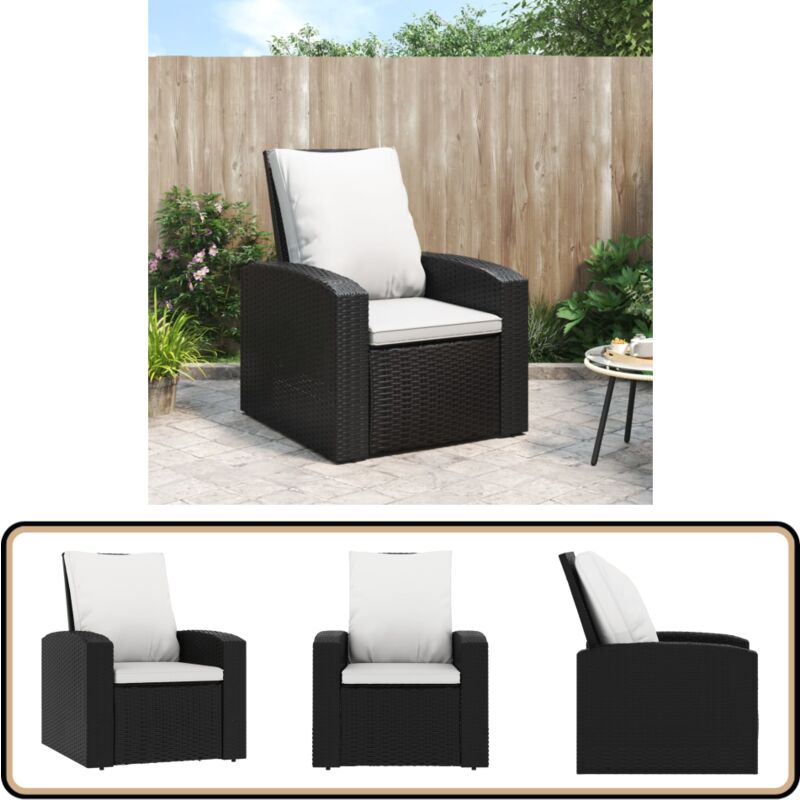 Fauteuil inclinable de jardin avec coussins noir résine tressée - Fauteuil Inclinable - Fauteuil De Jardin - Mobilier De Jardin - Chaises De Jardin
