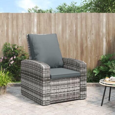 Fauteuil inclinable de jardin  Fauteuil de Relaxation Fauteuil Salon avec coussins gris résine tressée 32217
