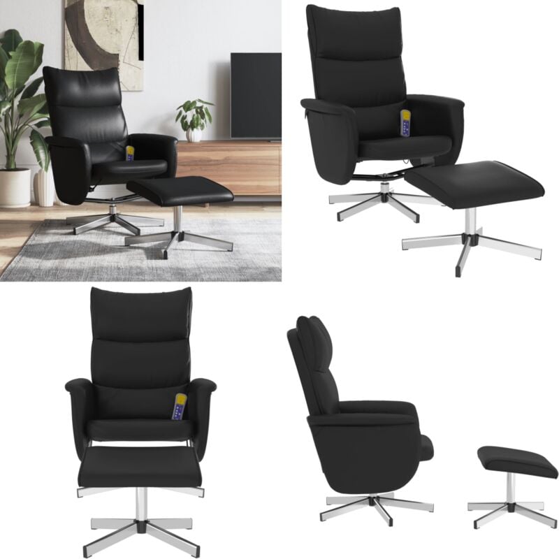 Vidaxl - Fauteuil inclinable de massage avec repose-pied noir similicuir - Fauteuil Relaxant - Fauteuil Massant - Fauteuil Inclinable - Fauteuil Cuir