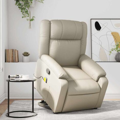 Fauteuil inclinable de massage-Chaise de relaxation-Fauteuil Relax Crème Similicuir 119151